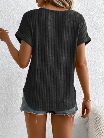 Plus Size Ribbed Texture Short Sleeve T-Shirt