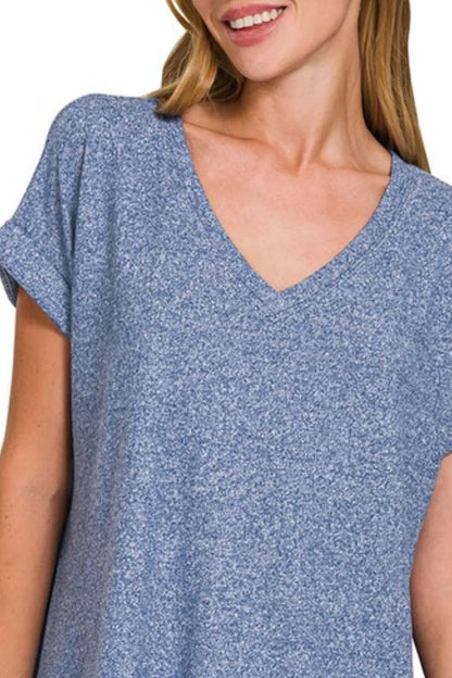 Zenana Soft Melange Hacci V-neck Tee