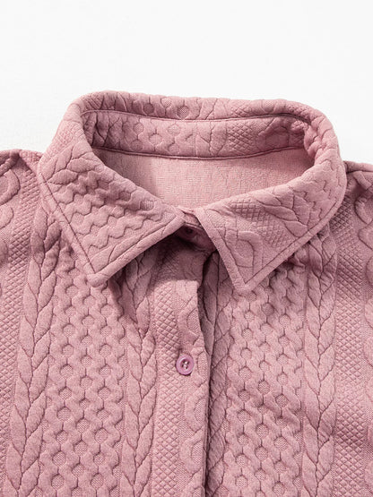 Cable Texture Puff Sleeve Loose Shacket