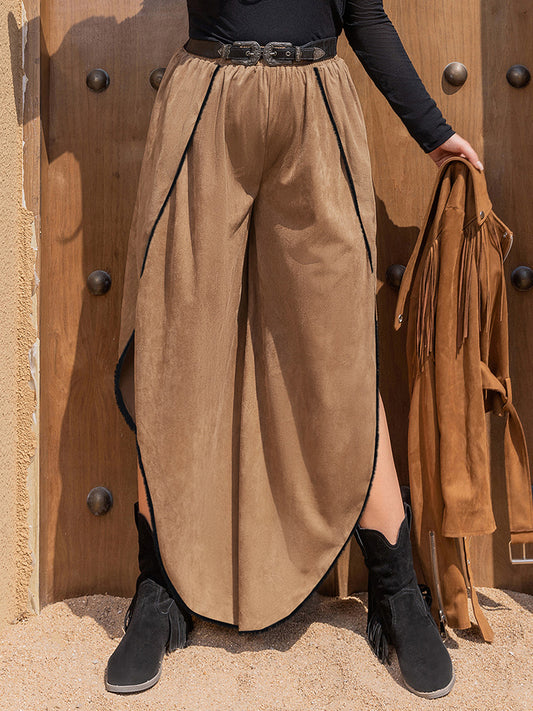 Plus Size Slit Wide Leg Pants Caramel