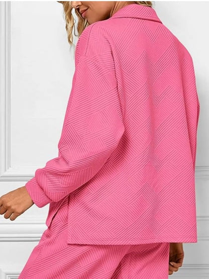 Side Slit Textured Top and Drawstring Pants Set