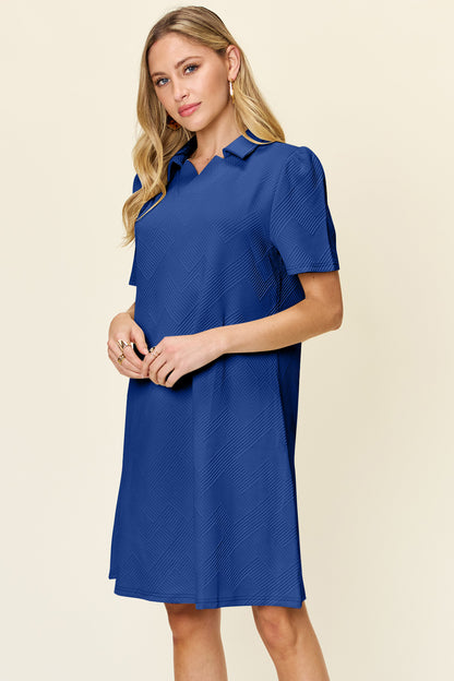 Textured Collared Dress Royal Blue