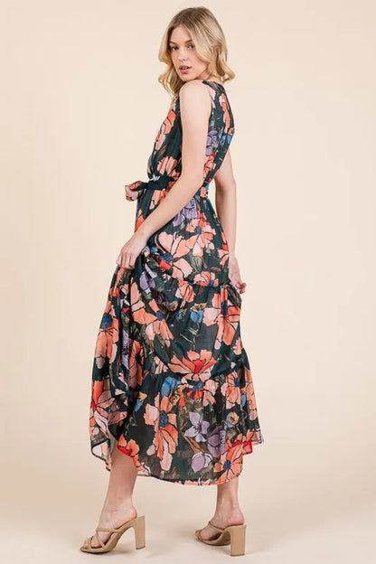 Lime 'N' Chili Floral Print Sleeveless Tie Waist Maxi Dress