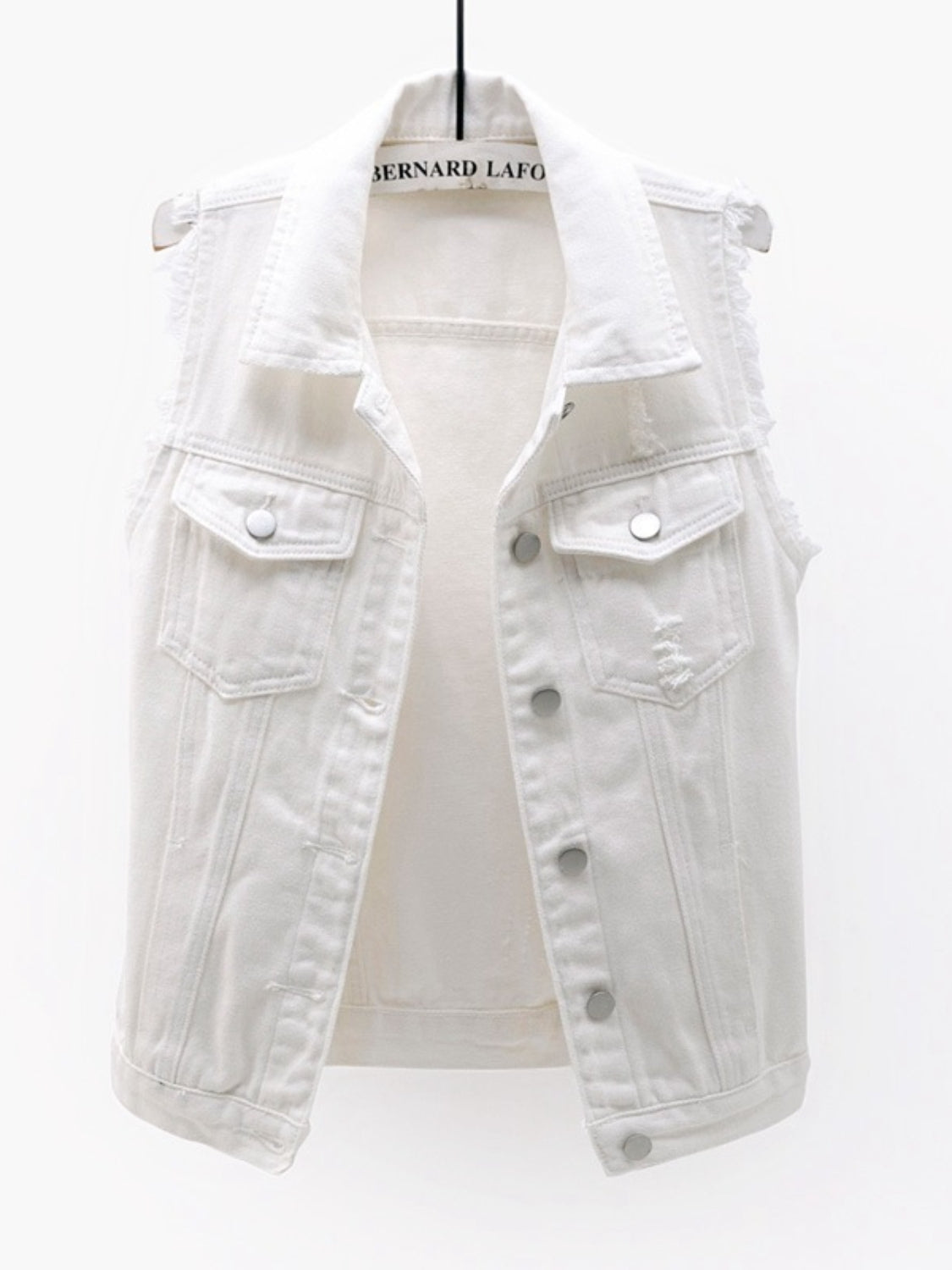 Full Size Button Down Raw Hem Sleeveless Denim Jacket Plus Size