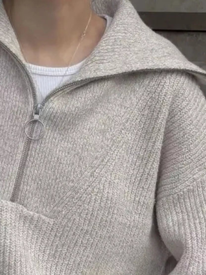 Half Zip Dropped Shoulder Sweater