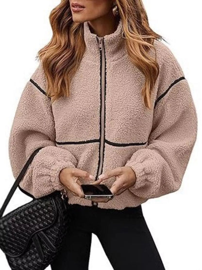 Cozy Sherpa Fleece Zip-Up Jacket Khaki