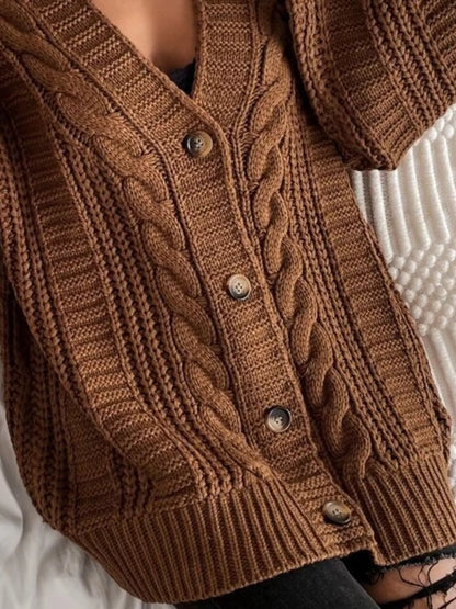 Chunky Knit Cable Knit Button-Up Cardigan