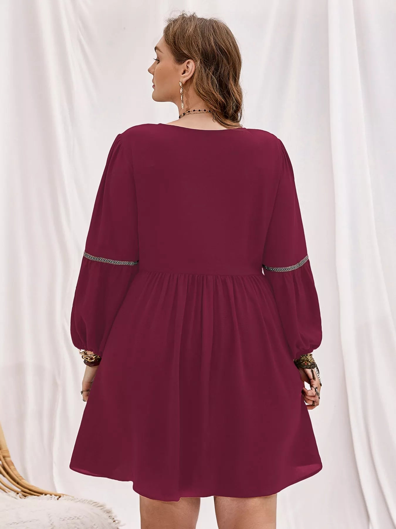 Plus Size Notched Balloon Sleeve Mini Dress