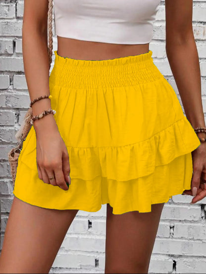 Ruffle Layered High Waist Casual Skort Yellow