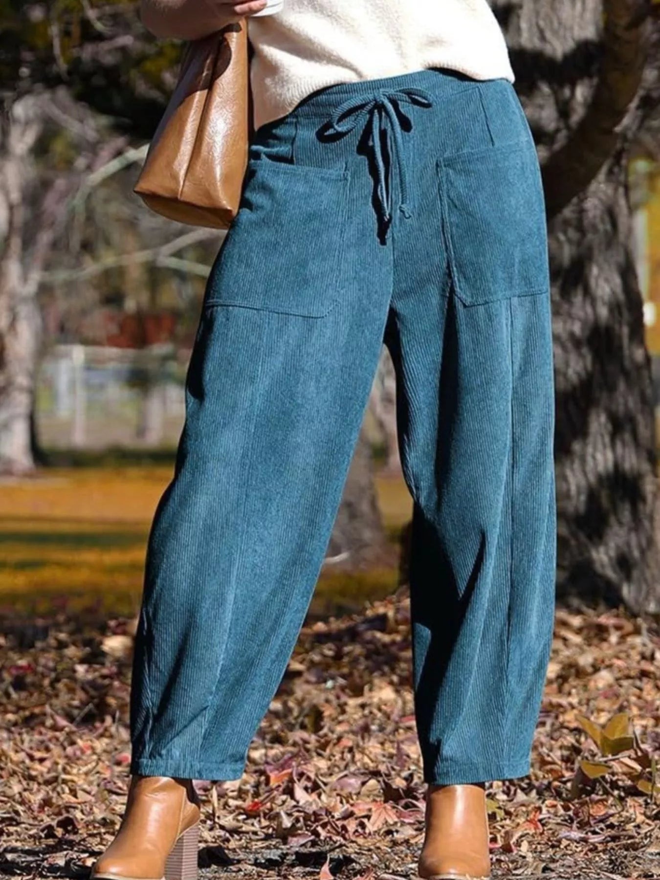 Casual Corduroy Wide Leg Pants with Pockets