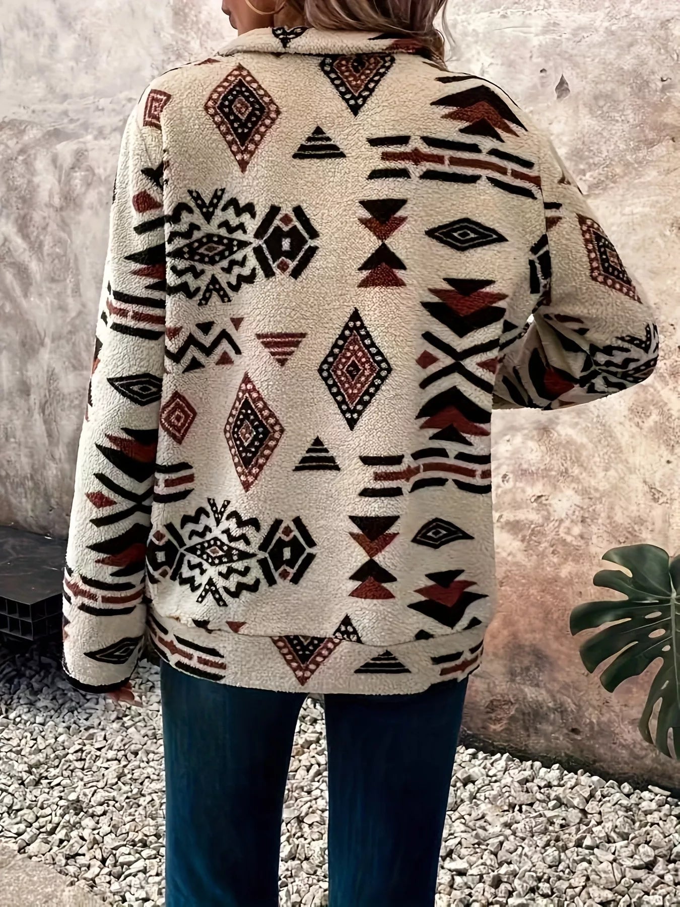 Geometric Half Zip Long Sleeve Sweatshirt
