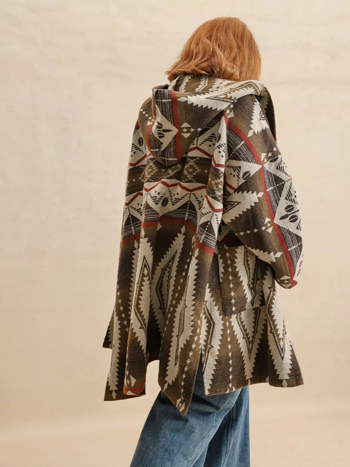 Plus Size Aztec Print Hooded Open Front Cardigan