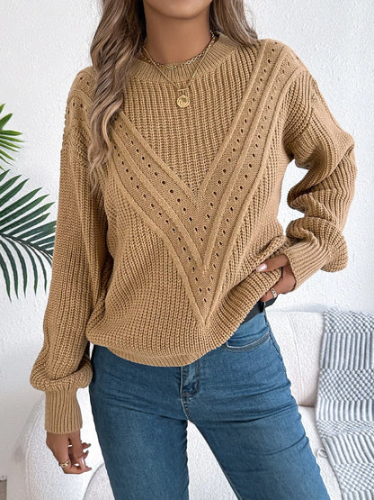 Openwork Round Neck Sweater