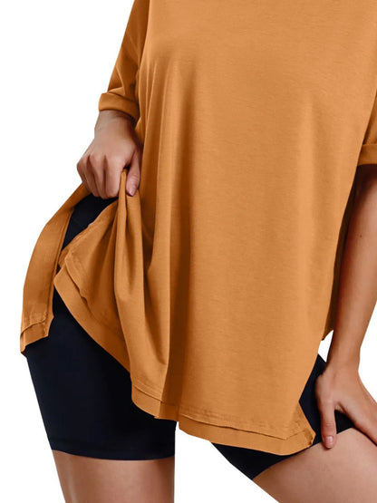Full Size Oversized Drop Shoulder Side Slit T-Shirt Plus Size