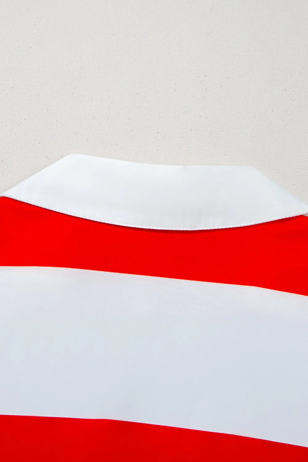 Stripe Collar V Neck Cuffed Dolman Short Sleeve Top