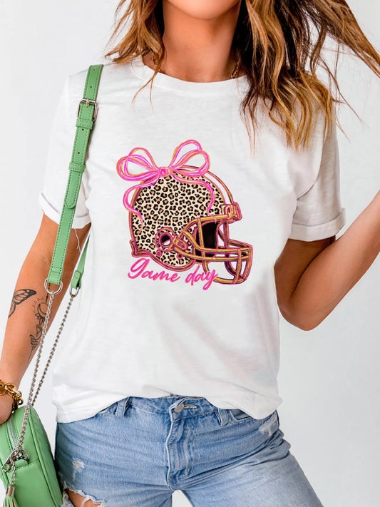 Leopard Game Day Helmet Graphic Tee White