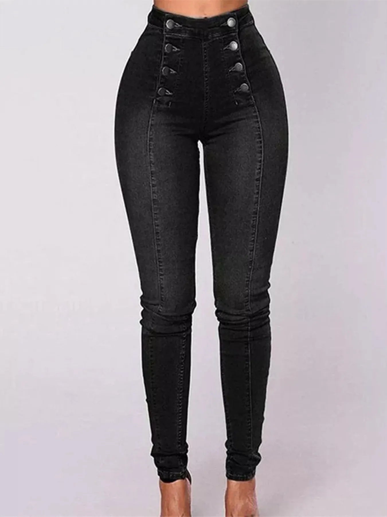 Full Size High-Waisted Double-Breasted Skinny Jeans Plus Size Black
