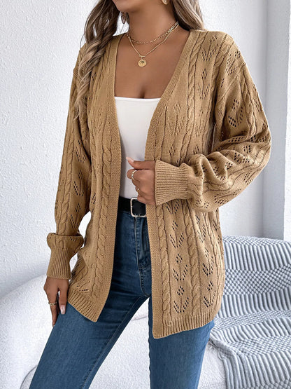 Openwork Open Front Long Sleeve Cardigan
