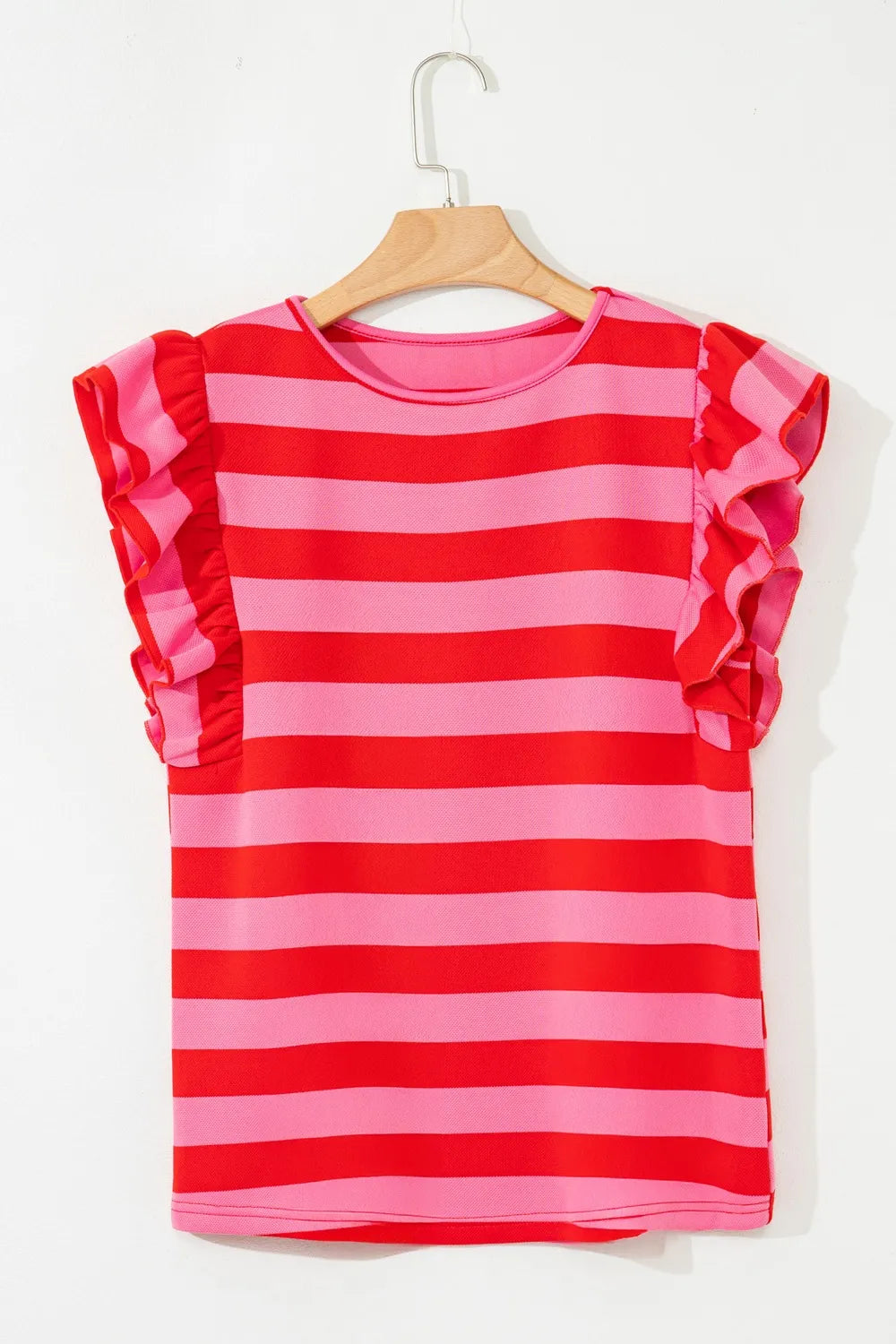 Striped Ruffle Sleeve Summer T-Shirt