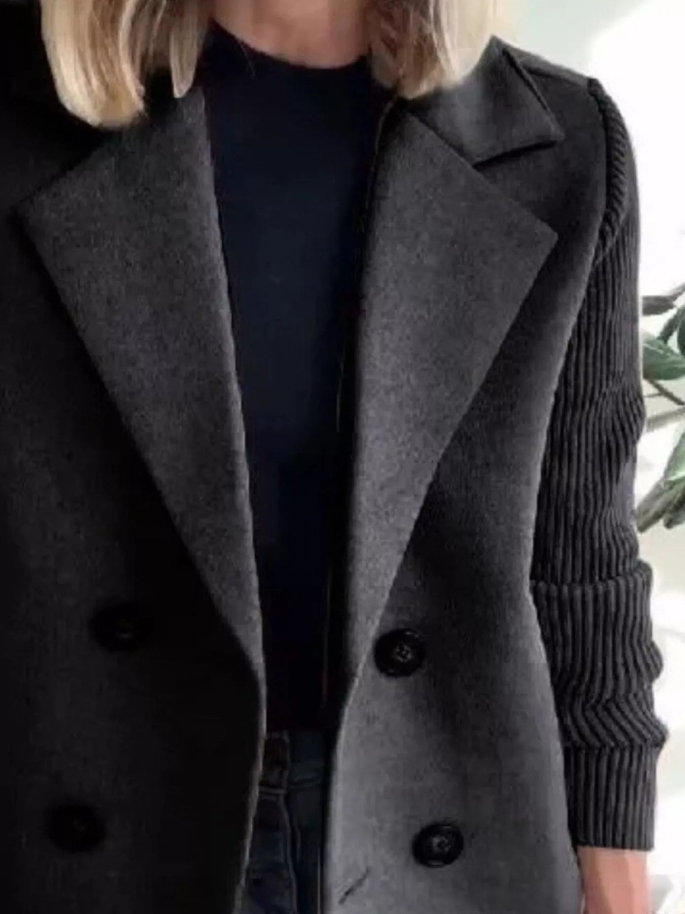 Full Size Knit Sleeve Double-Breasted Outerwear Plus Size