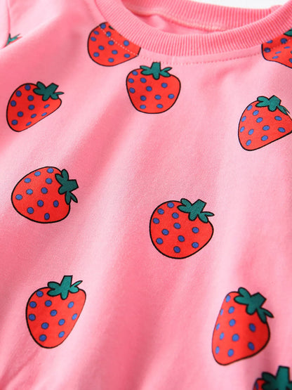 Children's Strawberry Print Long Sleeve Top and Pants Set