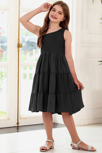 Plus Size One-Shoulder Sleeveless Tiered Dress