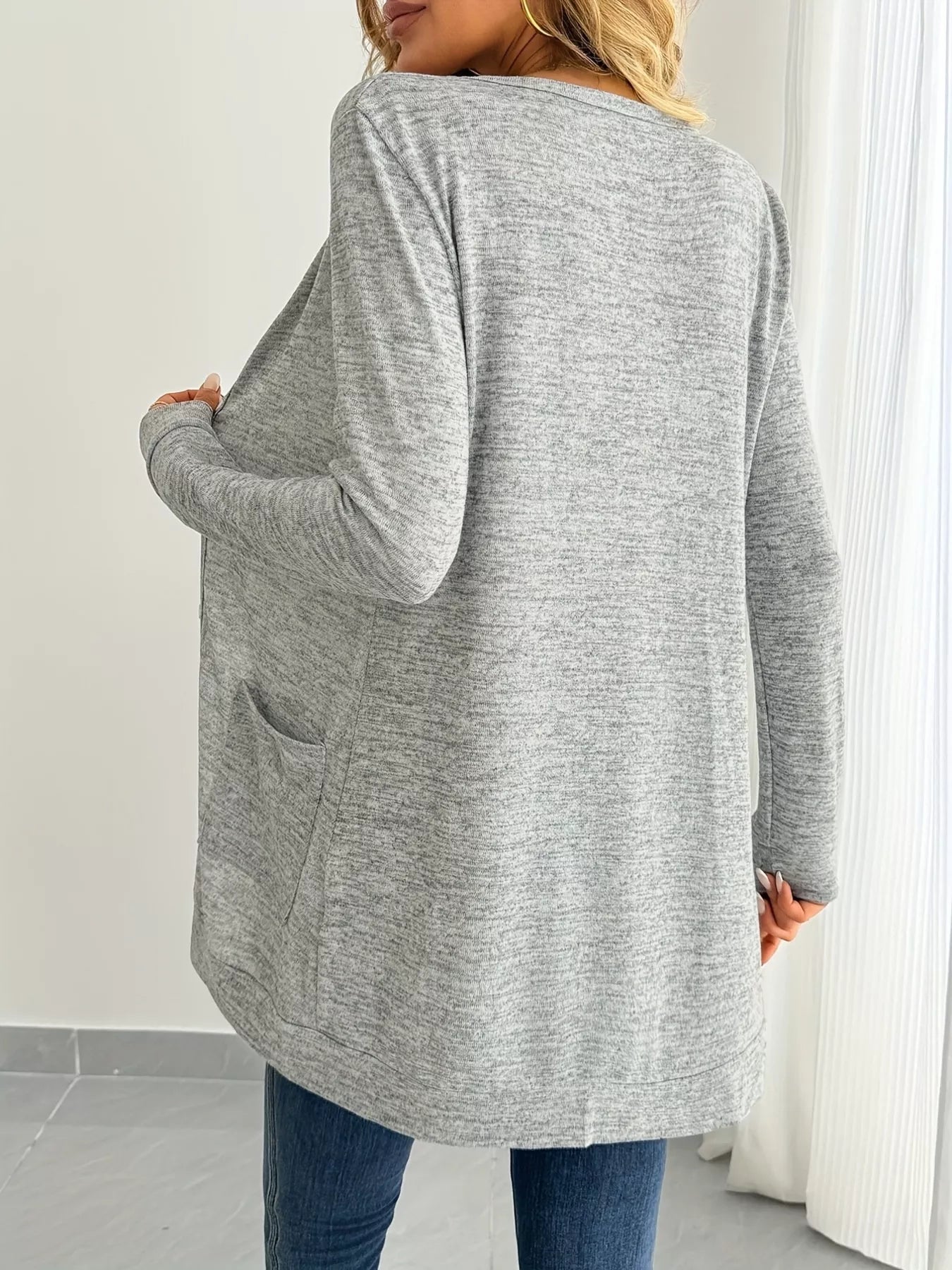 Open Front Longline Cardigan with Side Pockets