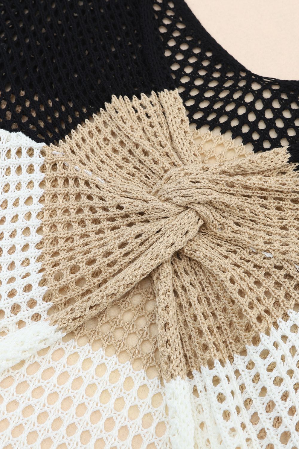 Back To School Sweater - Twisted Back Color Block Long Sleeve Knit Cover Up