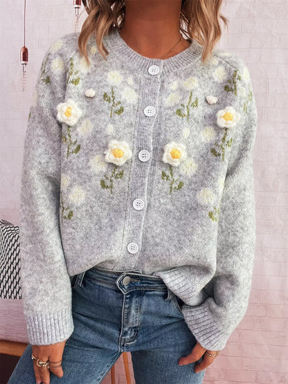 Flower Button Up Long Sleeve Cardigan