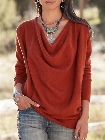 Full Size Cowl Neck Long Sleeve Top Plus Size Deep Red