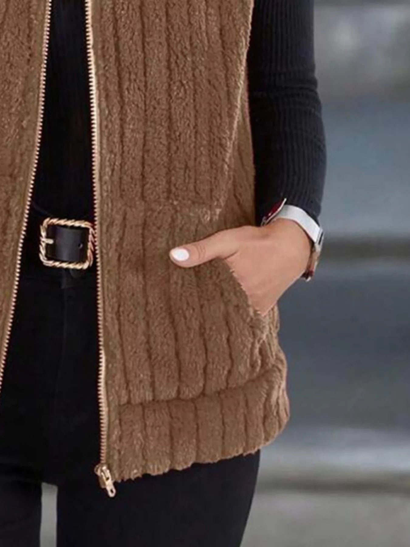 Full Size Fleece Zip-Up Vest Coat Plus Size