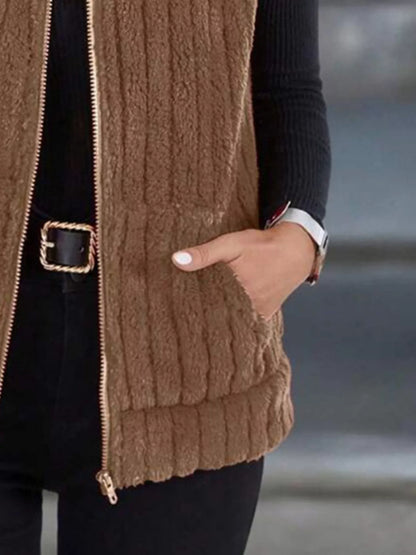 Full Size Fleece Zip-Up Vest Coat Plus Size