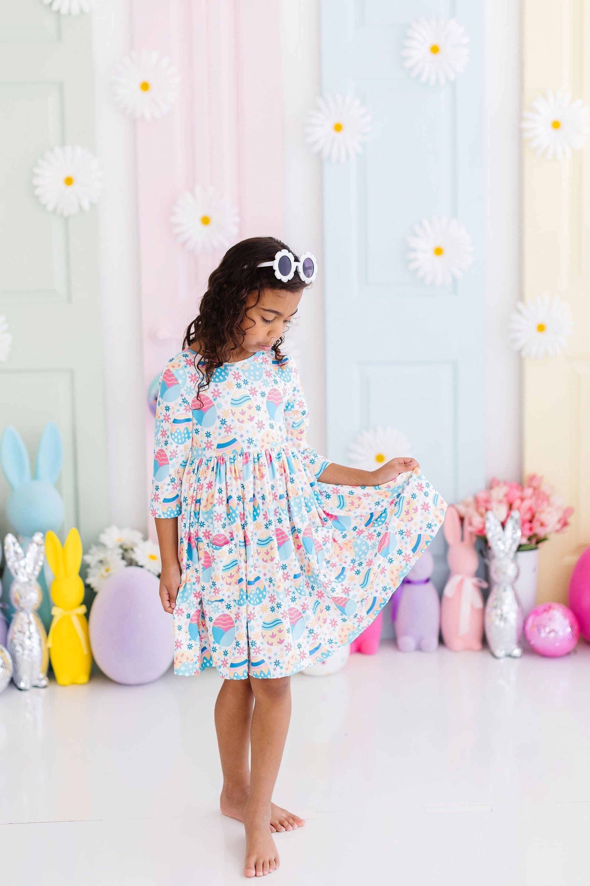 Egg-cellent 3/4 Sleeve Pocket Twirl Dress