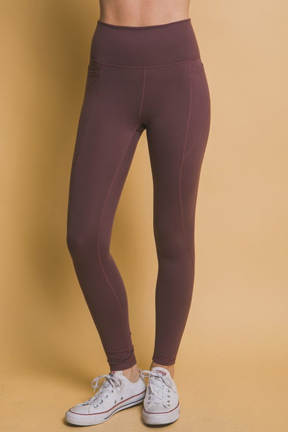Love Tree High Waist Leggings with Side Pockets MULBERRY