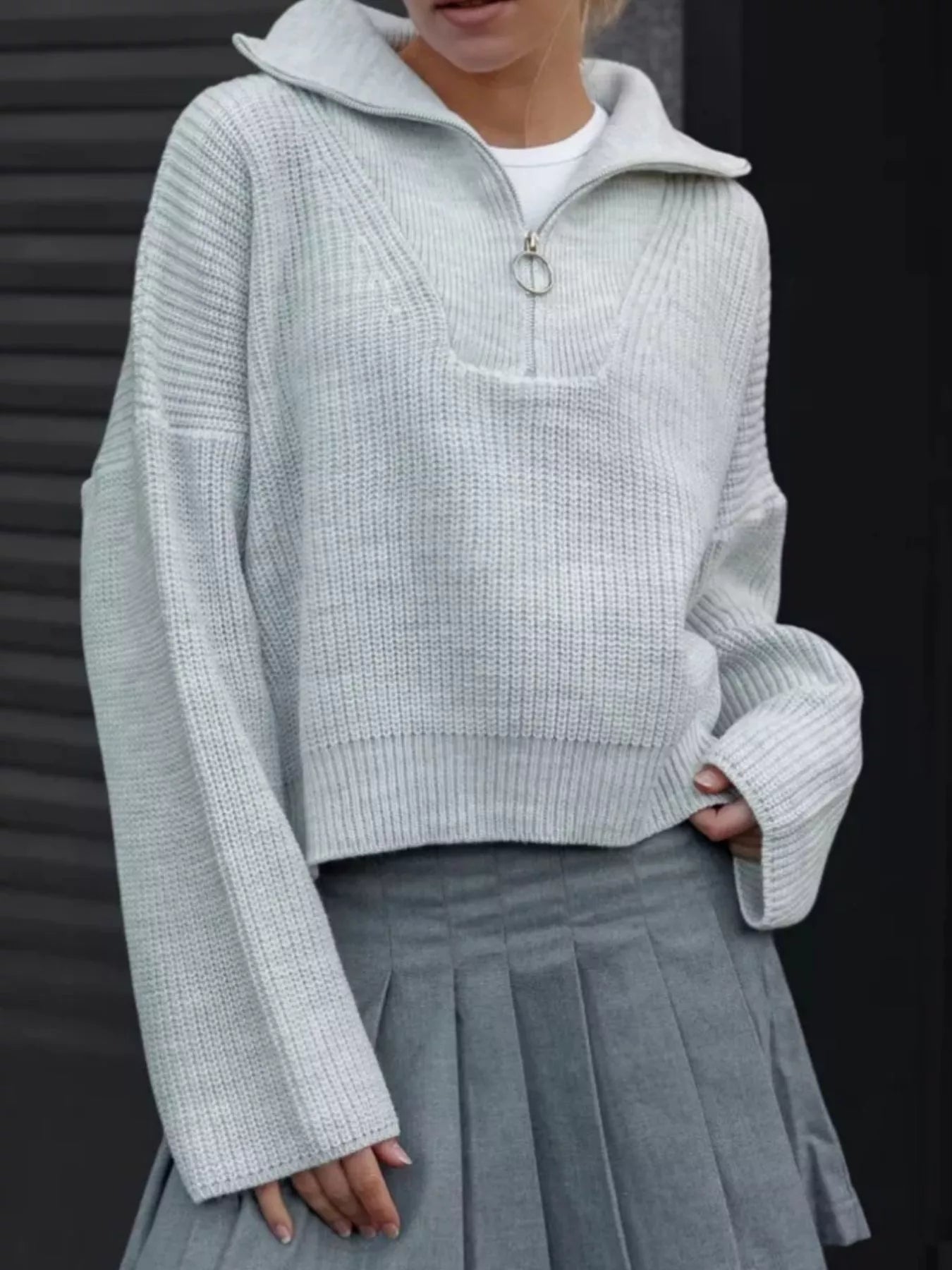 Half Zip Dropped Shoulder Sweater