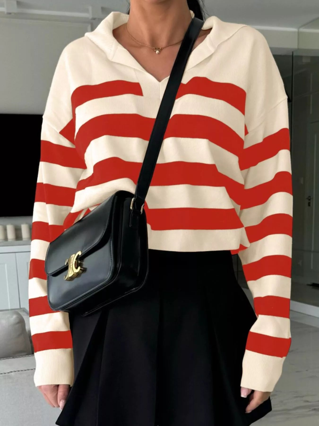 Striped Dropped Shoulder Knit Top