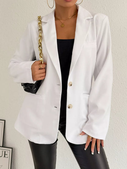 Lapel Collar Long Sleeve Blazer White