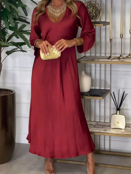 Full Size V-Neck Long Sleeve Midi Dress Plus Size