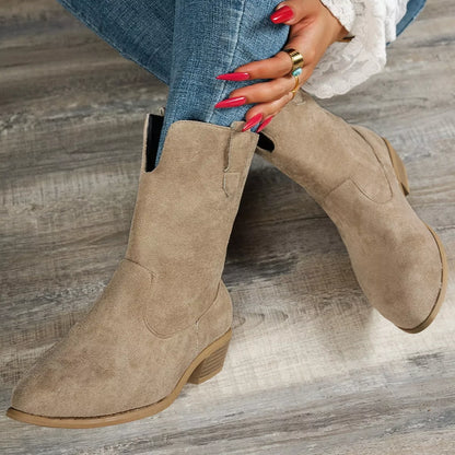 Suede Block Heel Western Boots
