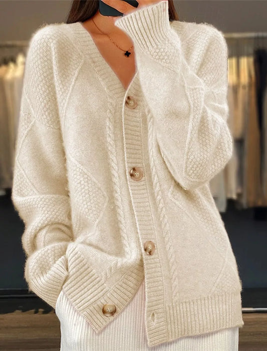 Full Size Textured Knit Button-Down Cardigan Plus Size Apricot