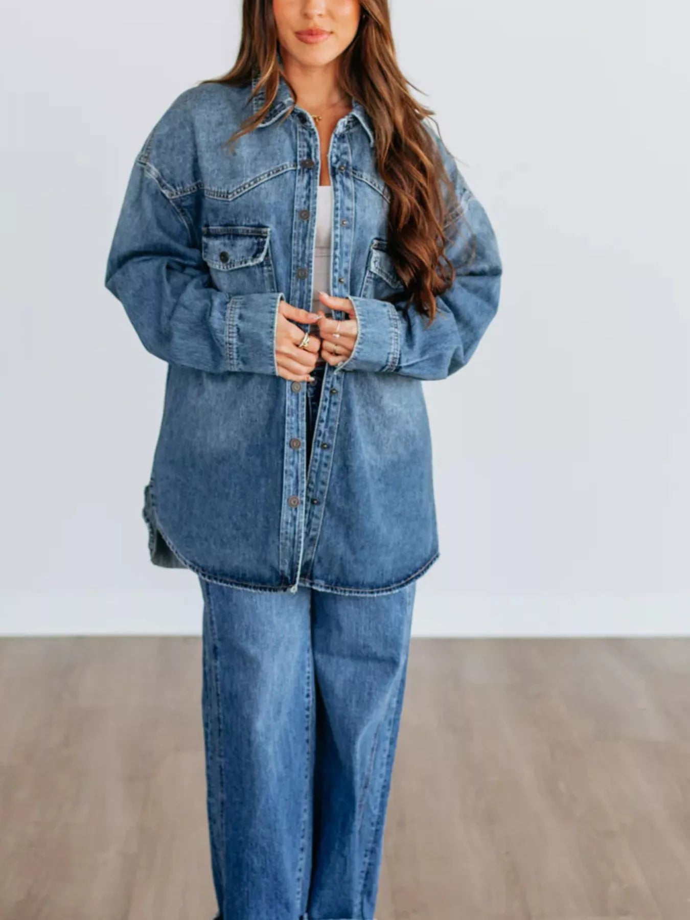 Snap Down Dropped Shoulder Denim Jacket