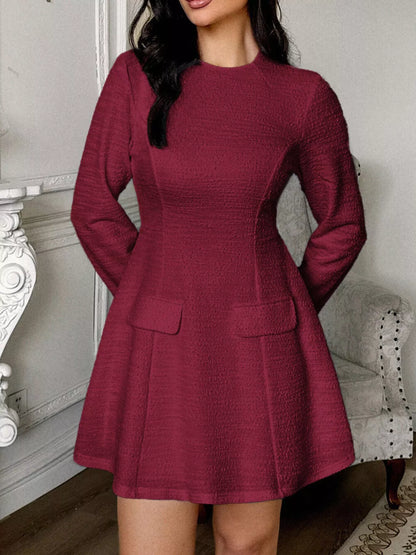 Cutout Back Long Sleeve Mini Dress Burgundy