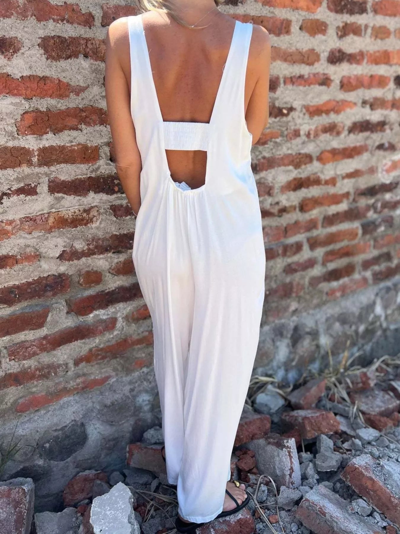 Full Size Button-Front Wide Leg Jumpsuit Plus Size