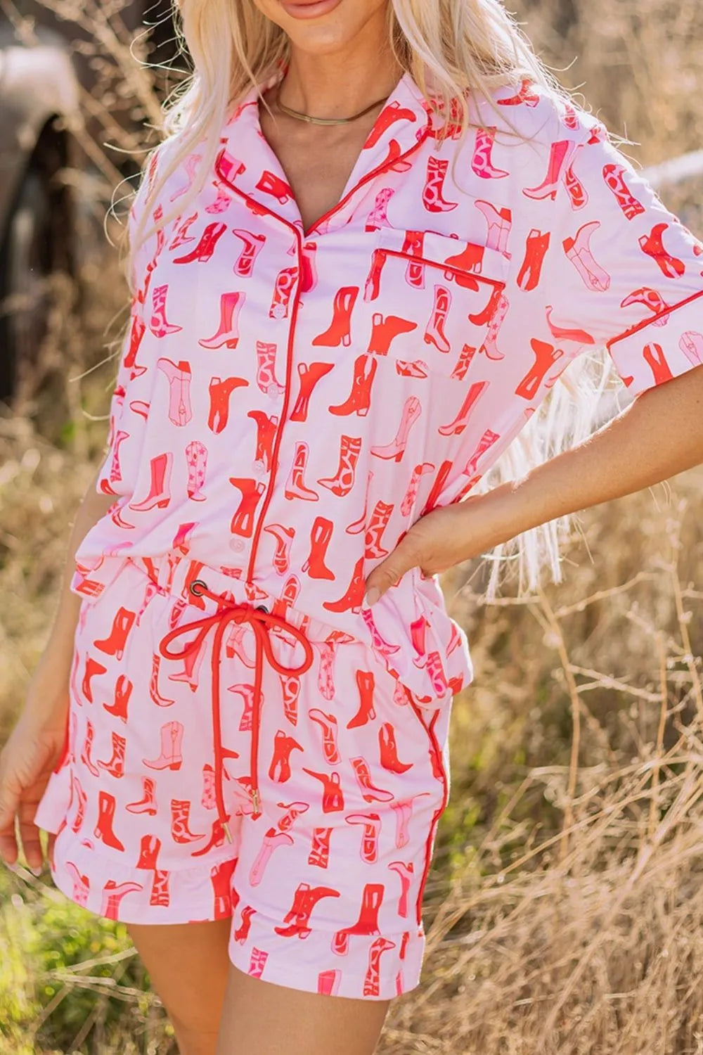 Cowgirl Boots Printed Shirt and Shorts Set