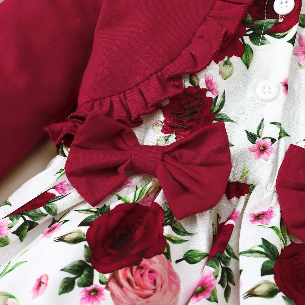 Frill Floral Round Neck Flounce Sleeve Dress