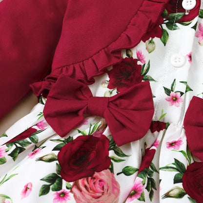 Frill Floral Round Neck Flounce Sleeve Dress