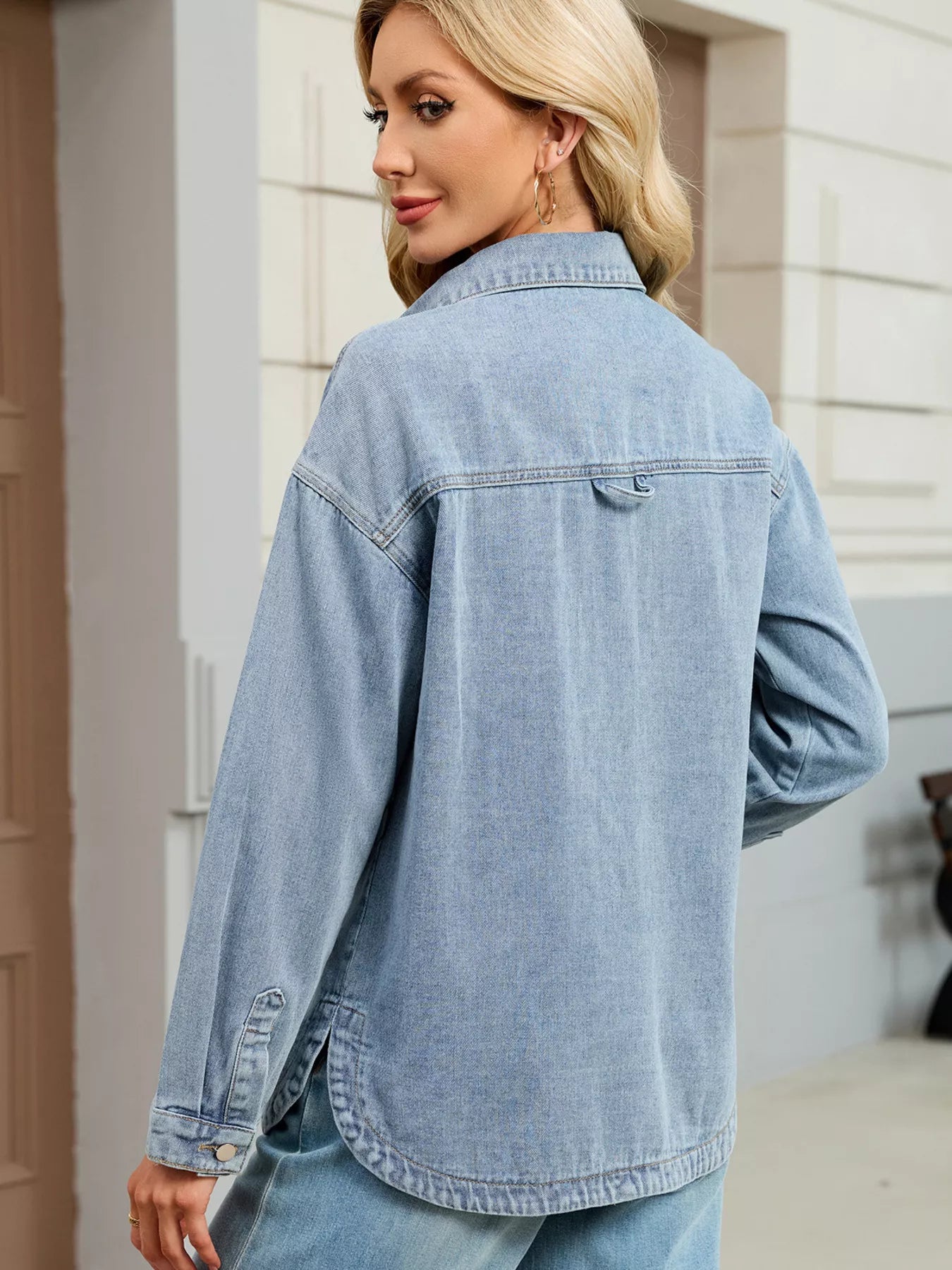 Button Up Dropped Shoulder Denim Jacket