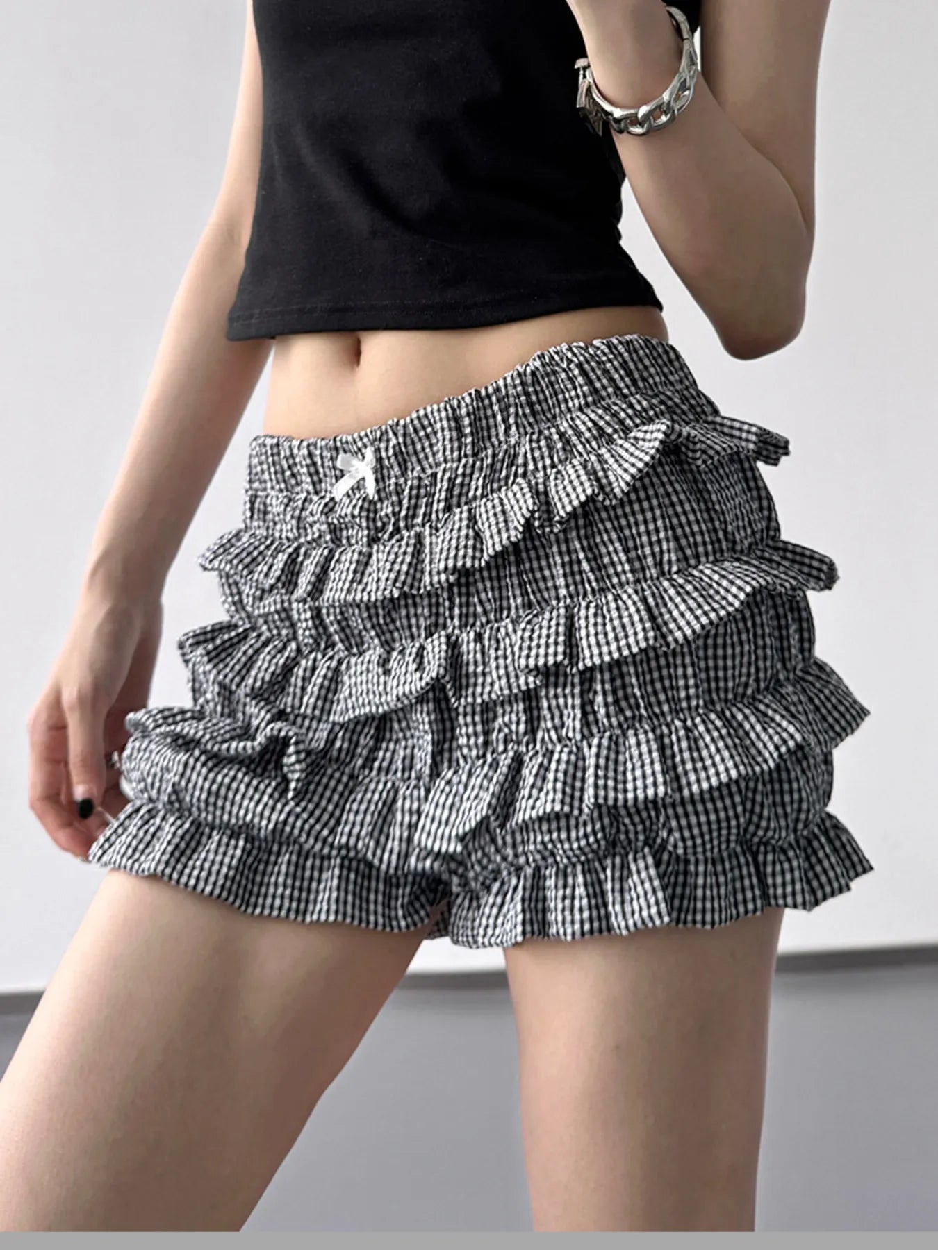 Plaid Ruffled Layered Shorts