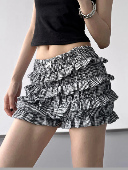 Plaid Ruffled Layered Shorts