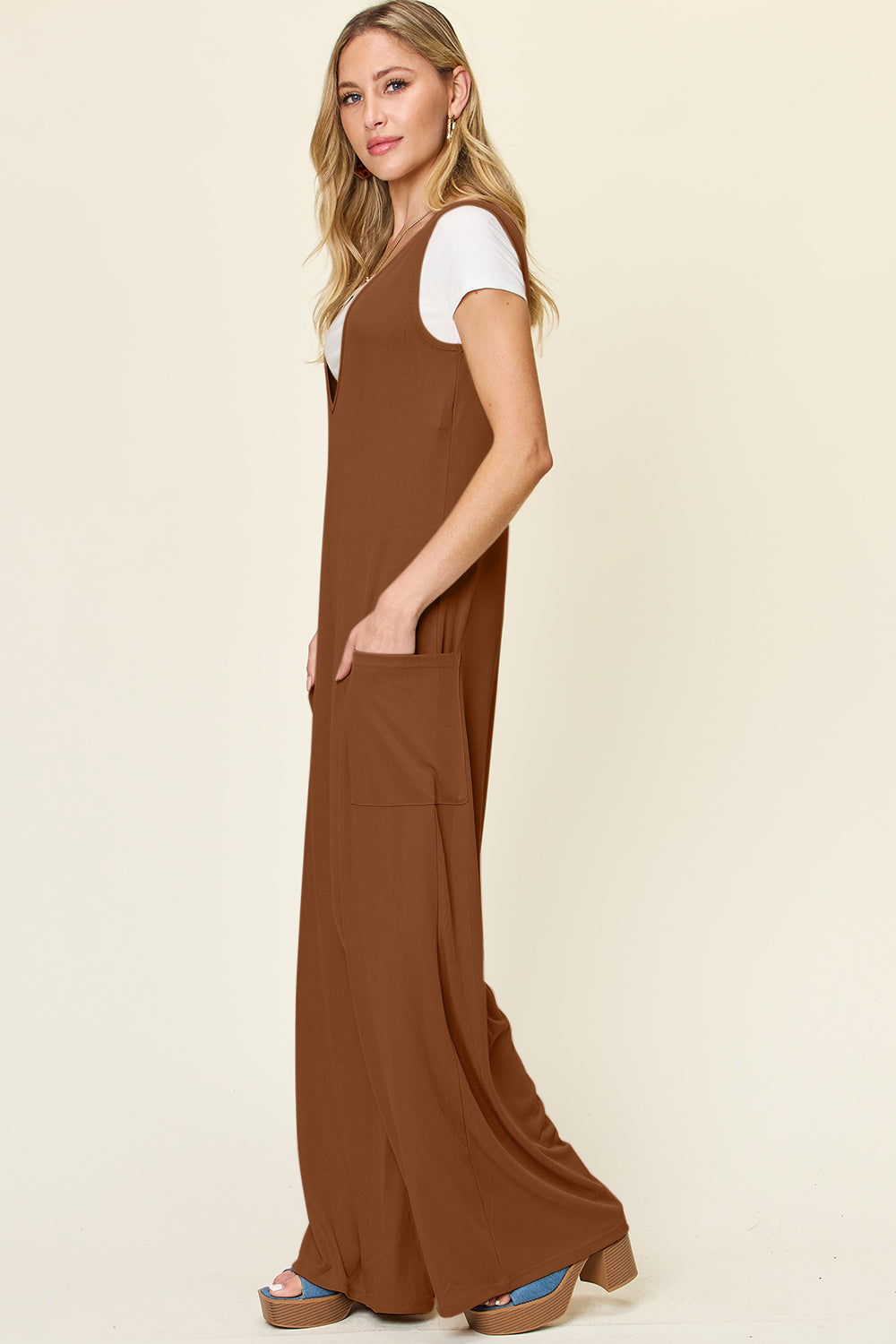 Sleeveless Wide Leg Jumpsuit with Handy Pockets